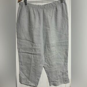 Eva Tralala Women's Size L/XL 100% Linen Cropped Straight Leg Pants Gray